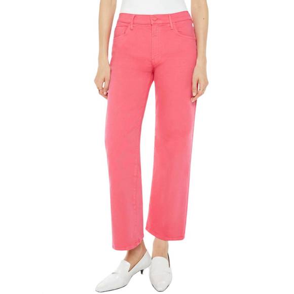 NEW MOTHER mid rise maven flood jeans in play date - rouge red